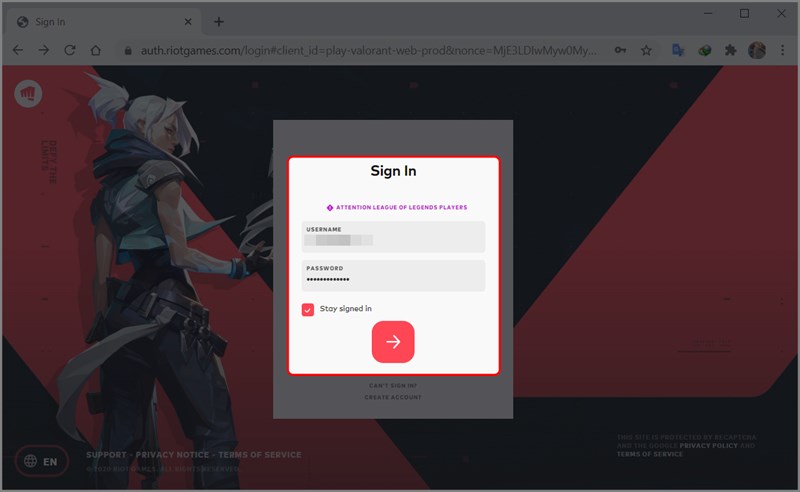 Đăng nhập tài khoản RIOT NA để tải game